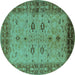 Round Oriental Turquoise Traditional Rug, urb2928turq
