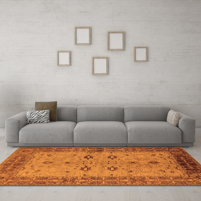 Machine Washable Oriental Orange Traditional Area Rugs in a Living Room, wshurb2928org