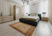 Mid-Century Modern Mahogany Brown Oriental Rug in a Bedroom, urb2928