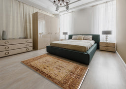 Mid-Century Modern Mahogany Brown Oriental Rug in a Bedroom, urb2928