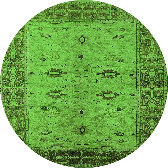 Round Machine Washable Oriental Green Traditional Area Rugs, wshurb2928grn
