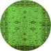 Round Machine Washable Oriental Green Traditional Area Rugs, wshurb2928grn