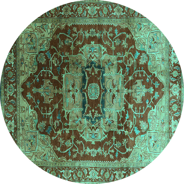Round Machine Washable Persian Turquoise Traditional Area Rugs, wshurb2930turq
