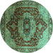 Round Machine Washable Persian Turquoise Traditional Area Rugs, wshurb2930turq