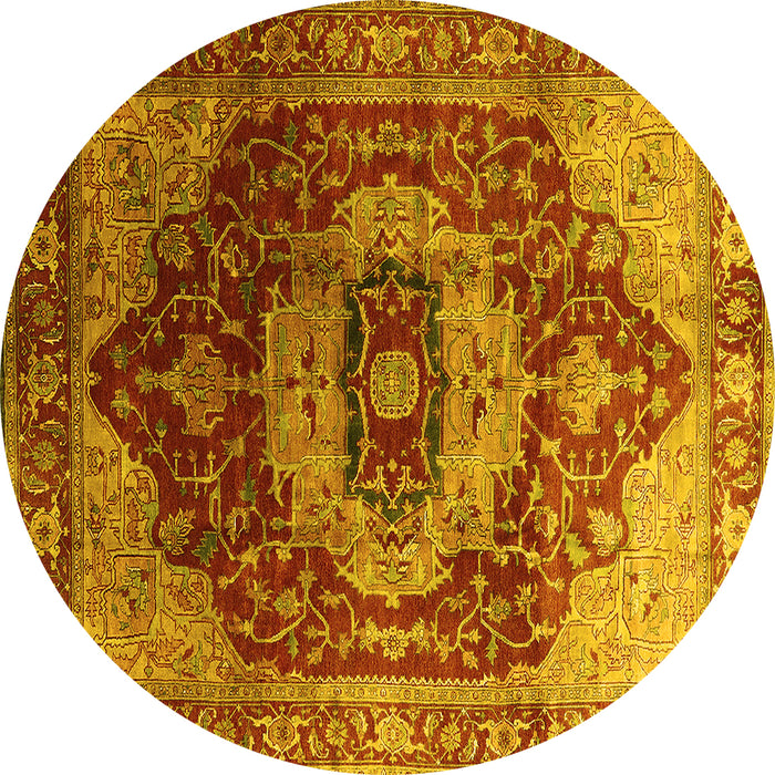Round Persian Yellow Traditional Rug, urb2930yw