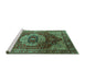Sideview of Machine Washable Persian Turquoise Traditional Area Rugs, wshurb2930turq