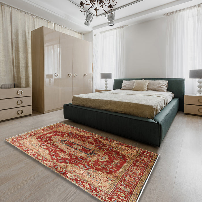Mid-Century Modern Red Persian Rug in a Bedroom, urb2930