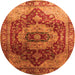 Round Machine Washable Persian Orange Traditional Area Rugs, wshurb2930org