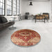 Round Machine Washable Industrial Modern Red Rug in a Office, wshurb2930
