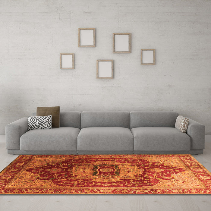 Machine Washable Persian Orange Traditional Area Rugs in a Living Room, wshurb2930org