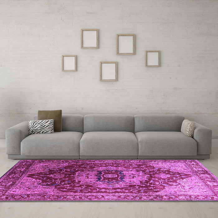 Machine Washable Persian Purple Traditional Area Rugs in a Living Room, wshurb2930pur