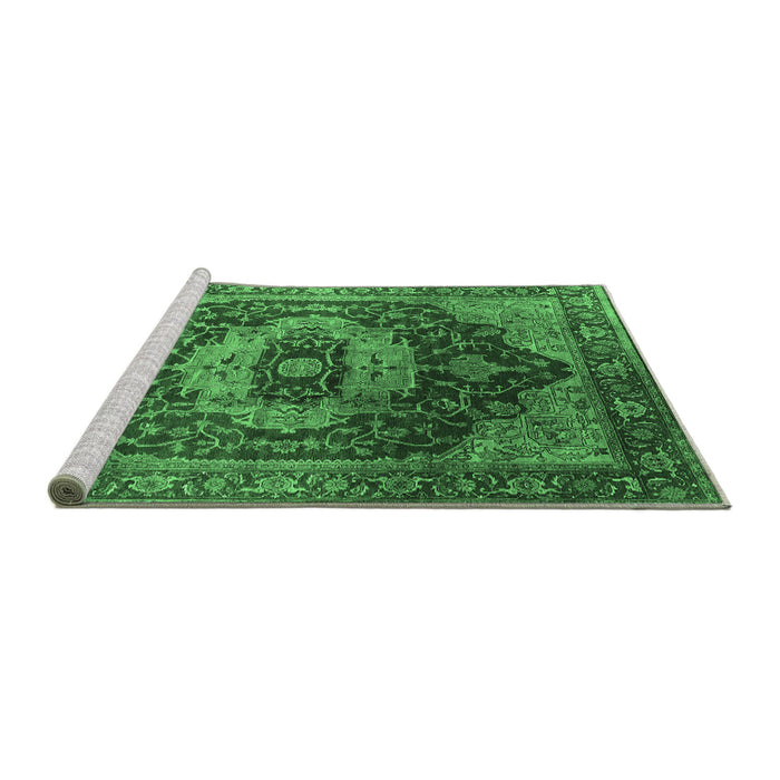 Sideview of Machine Washable Persian Emerald Green Traditional Area Rugs, wshurb2930emgrn