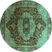 Round Persian Turquoise Traditional Rug, urb2930turq