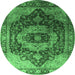 Round Machine Washable Persian Emerald Green Traditional Area Rugs, wshurb2930emgrn