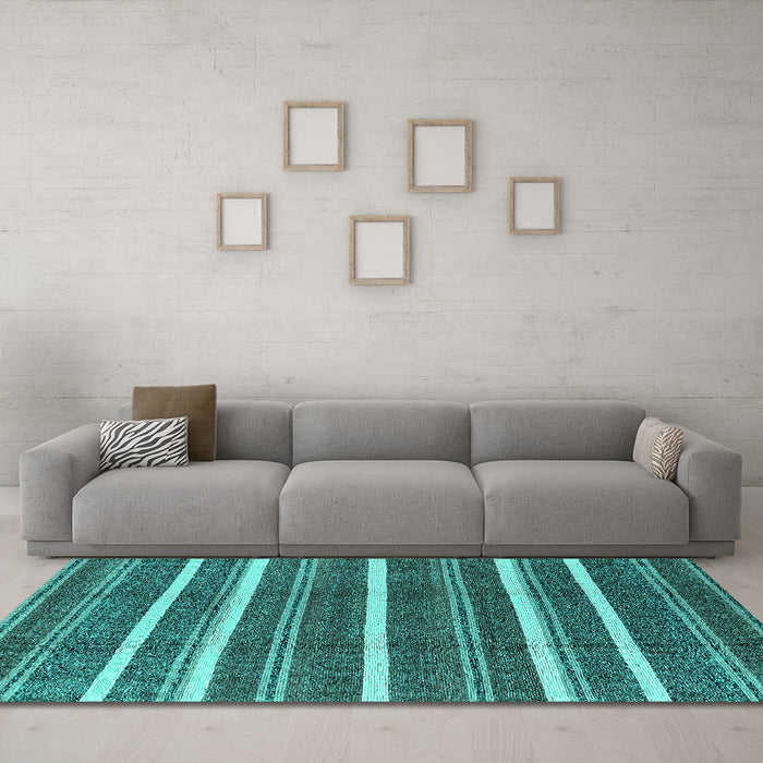 Machine Washable Oriental Turquoise Industrial Area Rugs in a Living Room,, wshurb2931turq