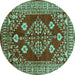 Round Oriental Turquoise Industrial Rug, urb2932turq