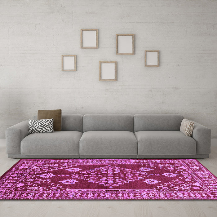 Machine Washable Oriental Purple Industrial Area Rugs in a Living Room, wshurb2932pur