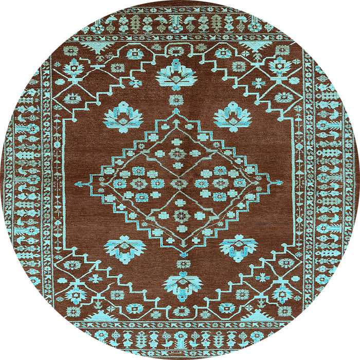 Round Machine Washable Oriental Light Blue Industrial Rug, wshurb2932lblu