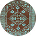 Round Machine Washable Oriental Light Blue Industrial Rug, wshurb2932lblu