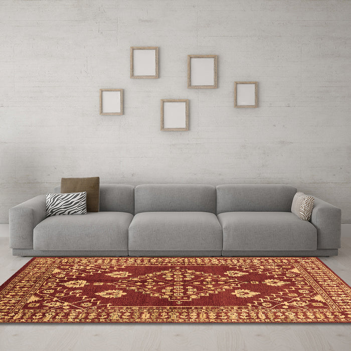Machine Washable Oriental Brown Industrial Rug in a Living Room,, wshurb2932brn