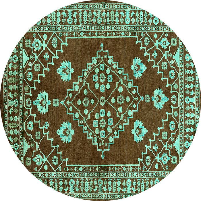 Round Machine Washable Oriental Turquoise Industrial Area Rugs, wshurb2932turq