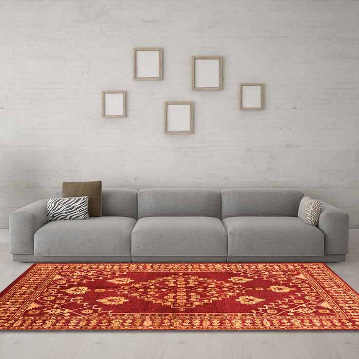 Machine Washable Oriental Orange Industrial Area Rugs in a Living Room, wshurb2932org