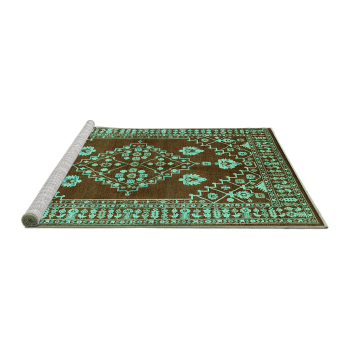 Sideview of Machine Washable Oriental Turquoise Industrial Area Rugs, wshurb2932turq