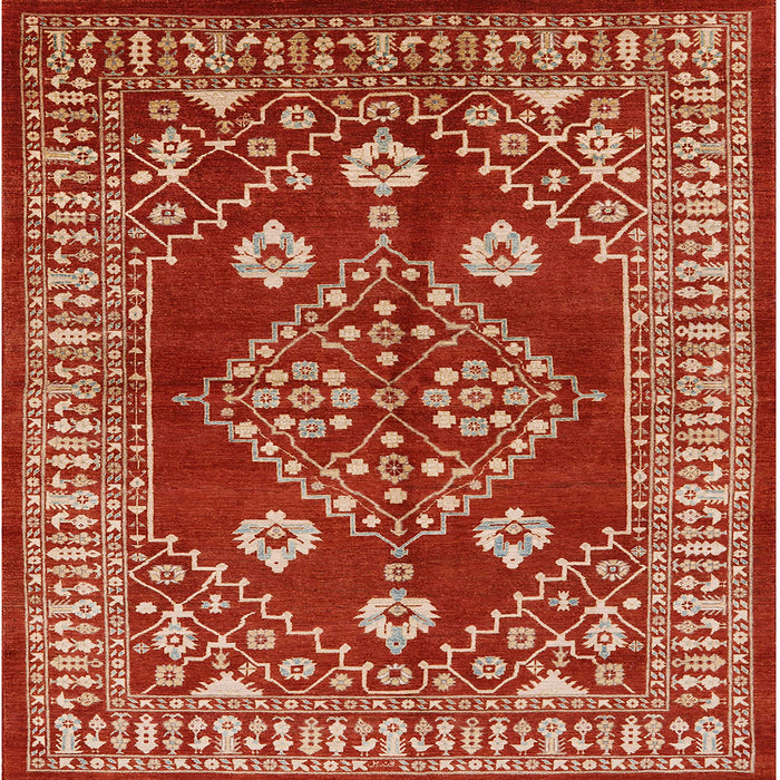 Square Mid-Century Modern Red Oriental Rug, urb2932