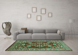 Machine Washable Oriental Turquoise Industrial Area Rugs in a Living Room,, wshurb2932turq