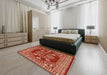 Mid-Century Modern Red Oriental Rug in a Bedroom, urb2932