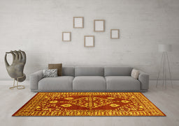 Machine Washable Oriental Yellow Industrial Rug in a Living Room, wshurb2932yw