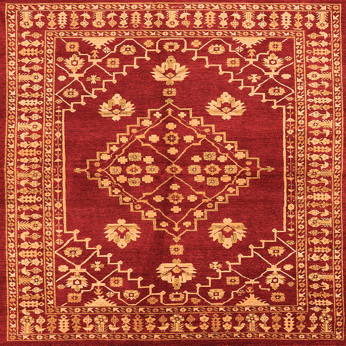 Square Machine Washable Oriental Orange Industrial Area Rugs, wshurb2932org