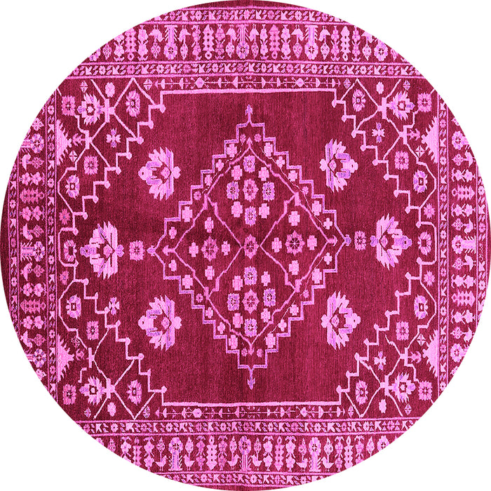 Round Machine Washable Oriental Pink Industrial Rug, wshurb2932pnk