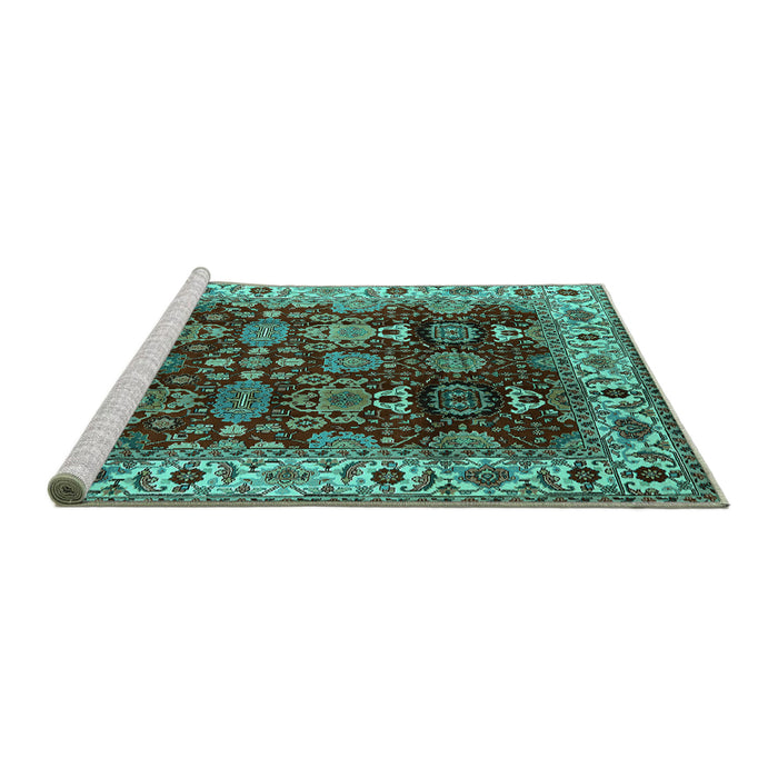 Sideview of Machine Washable Oriental Turquoise Traditional Area Rugs, wshurb2933turq