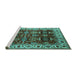 Sideview of Machine Washable Oriental Turquoise Traditional Area Rugs, wshurb2933turq