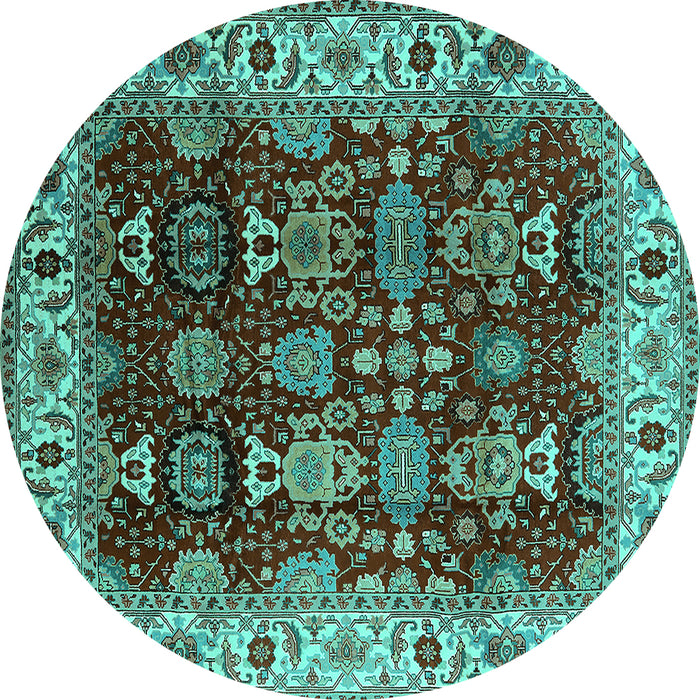 Round Oriental Turquoise Traditional Rug, urb2933turq