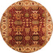 Round Machine Washable Oriental Orange Traditional Area Rugs, wshurb2933org