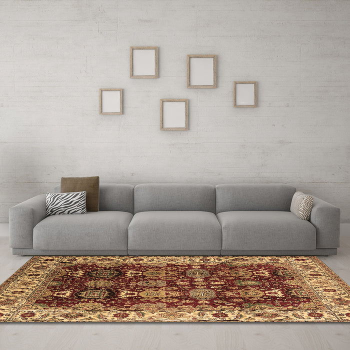 Machine Washable Oriental Brown Traditional Rug in a Living Room,, wshurb2933brn
