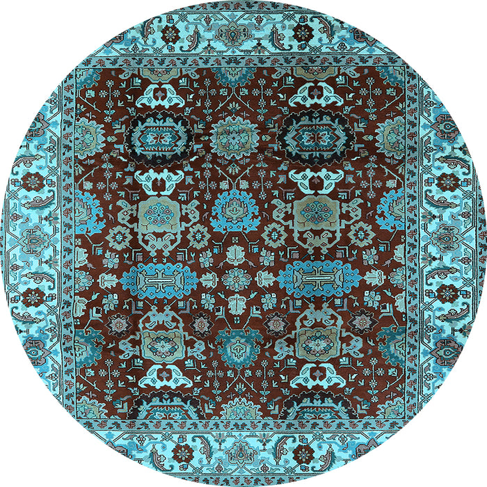 Round Machine Washable Oriental Light Blue Traditional Rug, wshurb2933lblu