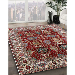 Mid-Century Modern Red Oriental Rug in Family Room, urb2933
