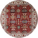 Round Mid-Century Modern Red Oriental Rug, urb2933