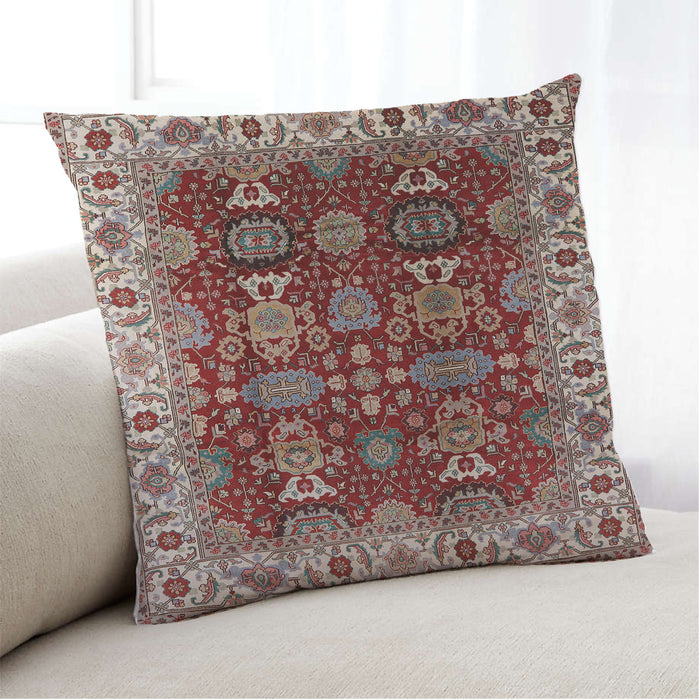 Lifestyle Image of Mid-Century Modern Urban Square Tomato Red Throw Pillow, 18 inch by 18 inch, pwurb2933