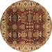 Round Machine Washable Oriental Brown Traditional Rug, wshurb2933brn