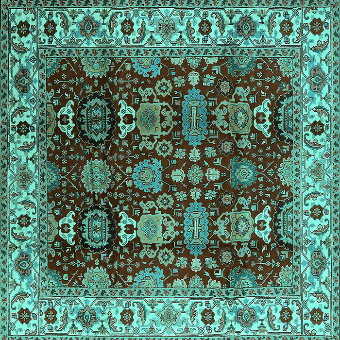 Square Oriental Turquoise Traditional Rug, urb2933turq