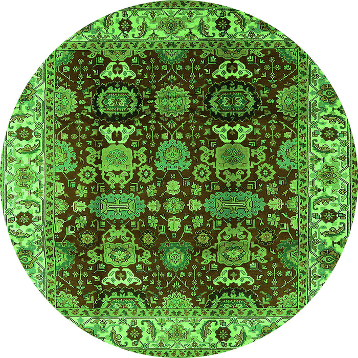 Round Oriental Green Traditional Rug, urb2933grn