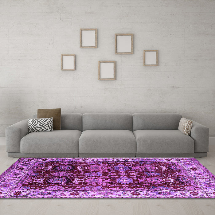 Machine Washable Oriental Purple Traditional Area Rugs in a Living Room, wshurb2933pur