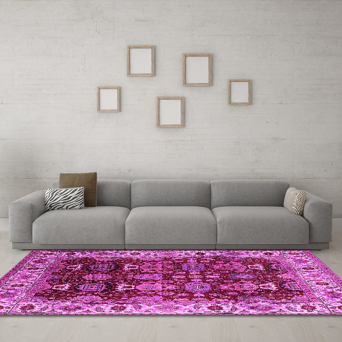 Machine Washable Oriental Pink Traditional Rug in a Living Room, wshurb2933pnk