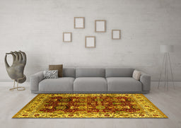Machine Washable Oriental Yellow Traditional Rug in a Living Room, wshurb2933yw