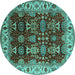 Round Machine Washable Oriental Turquoise Traditional Area Rugs, wshurb2933turq