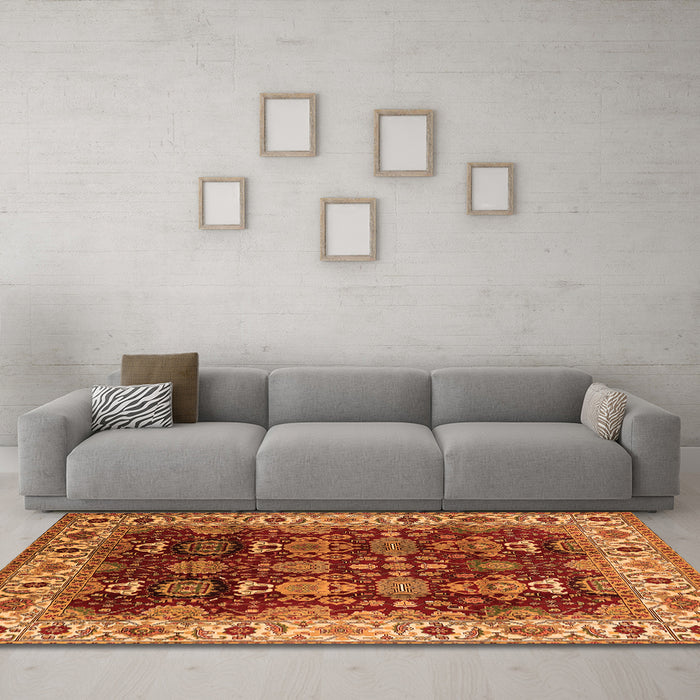 Machine Washable Oriental Orange Traditional Area Rugs in a Living Room, wshurb2933org